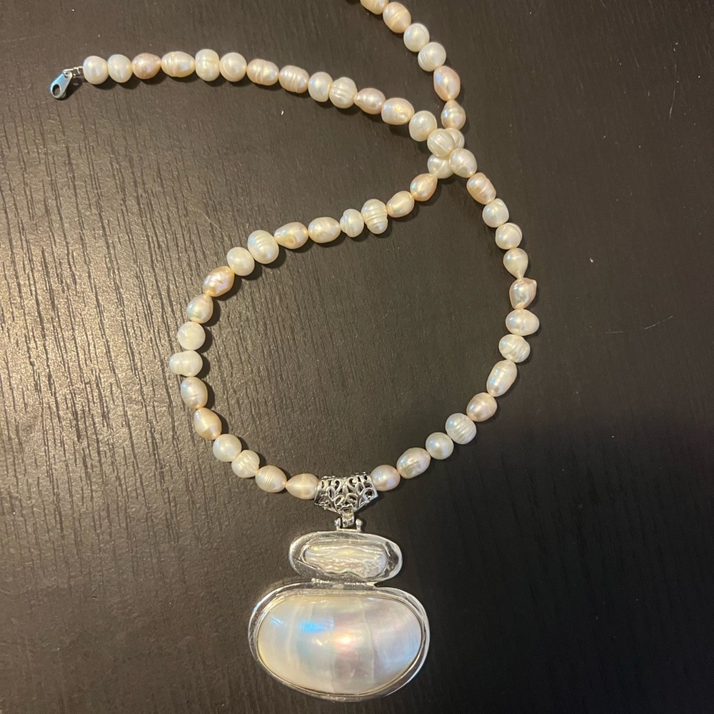 Elegant Pearl Necklace with Silver Pendant